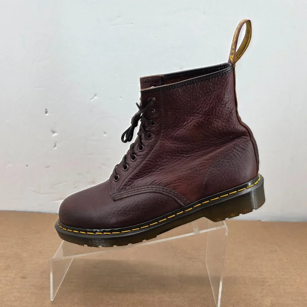 VTG Oiled Leather Dr Martens Made In England Boots  Brown Men's Sz 10  8 Eyelets - Picture 14 of 16
